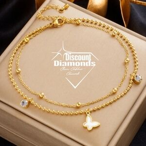 Anklet 18K Gold Titanium White Butterfly & White Zircon Ankle Bracelet